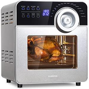 Klarstein AeroVital Cube Chef - Friggitrice ad aria da 1700 W, friggitrice aria con schermo touch, 16 programmi, 50-220 °C, 14 L, circa 10 h di preselezione della durata, acciaio inox, Argento