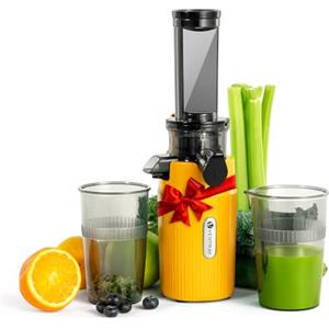 Ventray Ginnie Estrattore Frutta e Verdura - Slow Juicer 60 Giri/Min- Estrattore di Succo con Funzione di Masticazione Inversa, Facile da Pulire, Senza BPA, Cold Press, Spremiagrumi Elettrico, Giallo