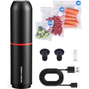 AIRMSEN Macchina per sottovuoto piccola, aspiratore a mano con 40 kPa, con 33 sacchetti sottovuoto e 2 tappi per vino, ideale per casa, viaggi, campeggio e conservazione degli alimenti