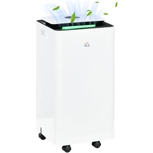 HOMCOM Deumidificatore Portatile da 10L/Giorno con 5 Modalità, 2 Velocità, Deumidificatore Silenzioso con Timer 24h e Ruote, Adatto Fino a 20 m³, 25x25x50.5 cm, Bianco