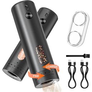MERTTURM Set Macinapepe e Sale Elettrico, Macinino Ricaricabile USB con Base Trasparente/Macinino in Ceramica/Grana Regolabile, Funzionamento a Una Mano, Macinino Portatile per Cucina/Casa/Cucina/BBQ