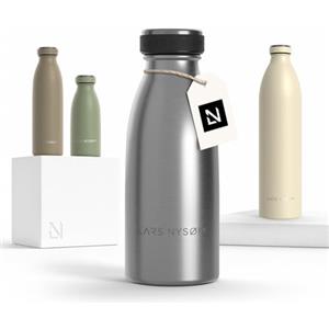 LARS NYSØM Borraccia Termica 350ml in Acciaio Inox | Bottiglia isolata 0.35 litro | Bottiglia d'Acqua a Tenuta stagna per Sport, Bicicletta, Cane, Bambino, (Stainless Steel, 350ml)