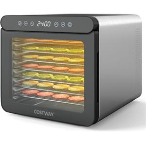 COSTWAY 600W Essiccatore Alimentare, Disidratatore per Cibo in Acciaio Inox con 7 Vassoi Timer 24 Ore e Temperatura da 30-75℃, Accessori Inclusi, Disidratare per Carne Frutta Verdure