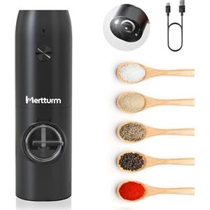 MERTTURM Macinapepe Elettrico Ricaricabile, Macina Sale e Pepe Automatica con Luce Bianca LED, Ruvidità Regolabile, Ceramica, Macina Spezie per Cucina, Ristorante, Barbecue, Campeggio
