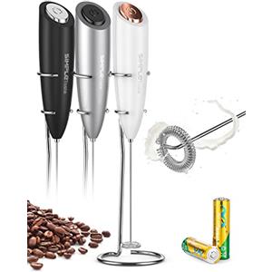SIMPLETASTE Montalatte elettrico portatile a batteria, miscelatore per bevande con frusta in acciaio inox e supporto per cappuccino, caffè antiproiettile, latte