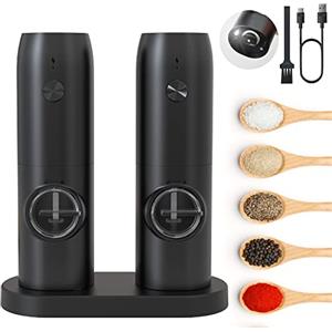 MERTTURM Macinapepe Elettrico Ricaricabile, Macina Sale e Pepe Automatica con Luce Bianca LED, Ruvidità Regolabile, Ceramica, Macina Spezie per Cucina, Ristorante, Barbecue, Campeggio(2pz)