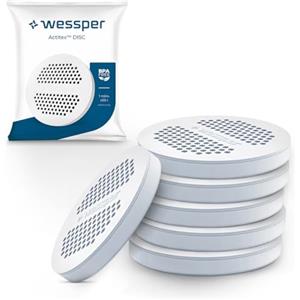 Wessper Filtro per Acqua Confezione da 6 Pezzi | Disco Filtrante di Ricambio per Bottiglie e Caraffe BRITA MicroDisc | Carbone Attivo in Tessuto non Tessuto, Riduzione di Cloro e Metalli Pesanti