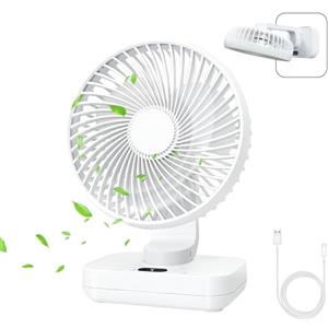 MERTTURM Ventilatore da scrivania USB, piccolo ventilatore oscillante da tavolo per camera da letto con 4 velocità, ultra silenzioso e display a LED, batteria ricaricabile da 4000 mAh, mini