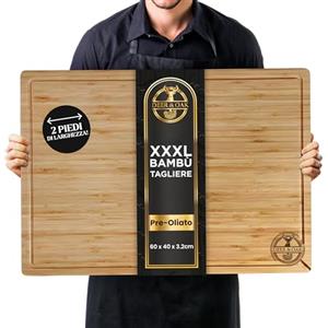 Deer & Oak Tagliere XXXL in bambù di alta qualità (60 x 40 x 3,2 cm), tagliere in legno extra large su entrambi i lati, pre-oliato con scanalature per succo, manici laterali, adatto ai coltelli e