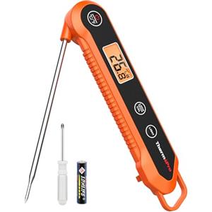 ThermoPro TP03H Termometro per carne con IPX6 impermeabile, termometro per alimenti pieghevole con sonda di temperatura alimentare con retroilluminazione LCD calibrazione blocco funzione, sonda
