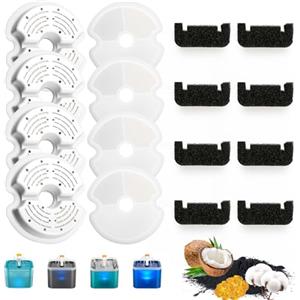 KOMABLEN 8 Pezzi Filtri Fontanella per Gatti, 8 Filtro con Carbone Attivo e Resina+8 Spugna, Quadrupla Filtrazion Filtri Fontana Gatto Cappa, Cani Filtri di Ricambio per Acqua Accessori Gatto
