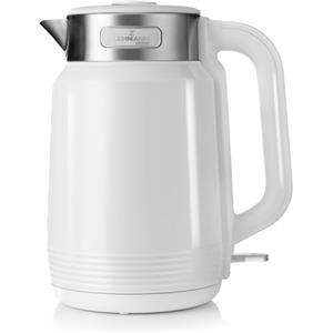LEHMANN Bollitore Elettrico in Acciaio Inox, 2 L, 2200 W, Riscaldamento Rapido, Doppia Parete, Base Girevole 360°, Spegnimento Automatico, BPA‑free, ideale per Famiglie e Uffici, Bianco
