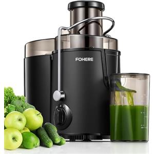 FOHERE Centrifuga Frutta e Verdura FOHERE 400W Estrattore di Succo a Freddo con Bocca da 65mm, 3 Velocità di Regolazione, Spazzola Inclusa, Facile da Pulire, Acciaio Inossidabile Senza BPA (Nero)