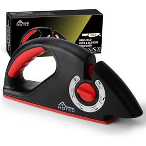 Hotec Affilacoltelli - Affilacoltelli Premium 6 in 1 per coltelli, guscio in ABS nero opaco, barre in ceramica e carburo di tungsteno per utensili da coltello, coltelli da pane e forbici