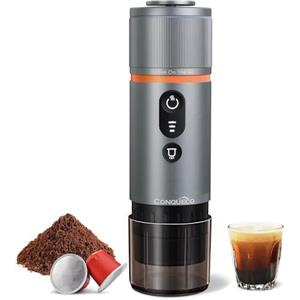 CONQUECO Macchina da Caffè Espresso Portatile - Caffettiera Elettrica da Viaggio con Batteria - per 12V Auto e Camion e Campeggio - Compatibile con la Capsula Nespresso e la Capsula L'or