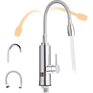 HOGART Rubinetto elettrico con scaldabagno 230 V per cucina, giardino, bagno, roulotte, campeggio, 2 accessori, riscaldamento intelligente, rubinetto con scaldabagno istantaneo, rubinetto acqua calda