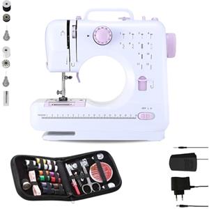 MAGIC SELECT Mini Macchina da Cucire Portatile con 2 Velocità e 12 Punti. con Pedale, 2 Bobine, Ago di Ricambio, Tagliafilo e Luce da Lavoro, con Cavo o Batteria AA (non Inclusa).