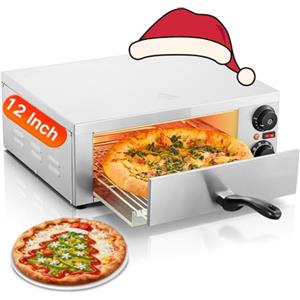 FOHERE Forno Elettrico per Pizza da Banco 12 Pollici 1800W, Pizza Pro 3 Minuti, Raggiunge Fino 350°C, Timer 15 Min, Acciaio Inox, Adatto per Uso Commerciale Domestico