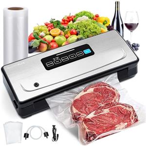 INKBIRD Macchina Sottovuoto Alimenti, Macchina per Sottovuoto per Alimenti Freschi e Secchi, Vuoto Esterno, Sigillatore Sottovuoto con Taglierina Incorporata, 1 Rotolo e 5 Buste Inclusi, INK-VS02