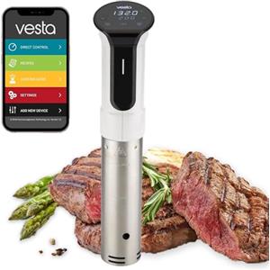 V Vesta Precision Vesta Precision Termocircolatore Domestico Imersa II SV82 ad Immersione per Cotture a Bassa Temperatura 1200W | Include l'app di controllo Wi-Fi | Volume massimo dell'acqua 30 litri (Bianco)