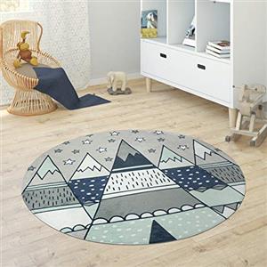 Paco Home Tappeto Bambini Rotondo Cameretta Femmine Maschi Stella Luna Elefante Arcobaleno, Dimensione:Ø 80 cm tondo, Colore:Grigio 1