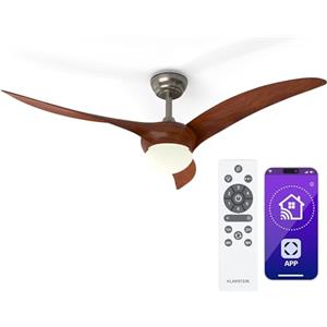 KLARSTEIN Monteverde Ventilatore da Soffitto con Luce e Telecomando - Controllo App, Luce Dimmerabile, 6 Velocità, Modalità Estate & Inverno, Silenzioso, 132cm, Noce