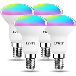 LVWIT Lampadina Smart E14 Wifi, Lampadine Alexa Riflettore, 4.9W = 40W, 470Lm, Lampadine Smart con Telecomando Compatibile con Alexa, Echo, Google Assistant, 16 Milioni di Colori RGBWW, 4 Pcs