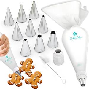 Cukkicakes Kit Pasticceria Professionale (12 Pezzi) per Disegnare, Scrivere e Decorare Su Cupcakes e Torte: Sac a Poche Riutilizzabile + 9 Beccucci Rotondi - Set di Bocchette Made in Korea & Japan