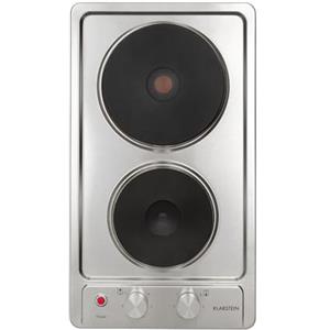 KLARSTEIN Appetito Domino - Piano Cottura a Incasso, 2 Piastre, 3000 W, Indicazione Calore Residuo, Manopole, 6 Livelli di Potenza, in Alto: Ø 19 cm in Basso: Ø 15 cm, Elettrico, Acciaio Inox,Argento