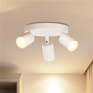 LVWIT Faretti LED da Soffitto Orientabili Bianco,Faretto LED Interno con 3 Luci in Alluminio GU10, Orbicolare Base, Faretti da Soffitto Moderna Industriali per Barra, Salotto, Cucina (Senza Lampadina)