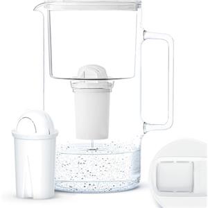 Wessper Caraffa Filtrante di Vetro con 1 Cartuccia Aquaclassic (Compatibile con Brita Classic), Elimina Cloro, Impurità e Metalli Pesanti, 3 Litri, Bianco