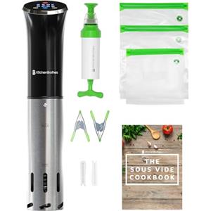 KitchenBrothers Termosubacqueo sottovuoto, cottura a bassa temperatura, fornello sottovuoto, termosubacqueo, riscaldatore d'acqua da 0 a 95 ℃, regolabile da 0,2 ℃, 1200 W (Nero con accessori)