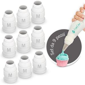 CukkiCakes 9 Accoppiatori per Beccucci Sac a Poche Professionali e Sac a Poche Usa e Getta o Riutilizzabile di Silicone, per Saccapoche e Bocchette Sacca a Poche per Dolci di Pasticceria Zeppole (M)
