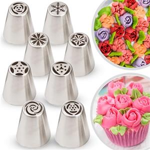 CukkiCakes 8 Beccucci Russi Sac a Poche Professionali per Sac a Poche Usa e Getta o Riutilizzabile di Silicone, per Saccapoche e Bocchette Sacca a Poche per Dolci di Pasticceria Zeppole