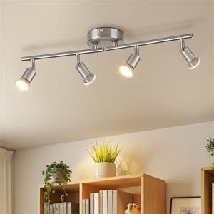 Ketom Binario Faretti Soffitto Orientabile 4 Luci, GU10 Faretto da Soffitto LED Industriale Nichel, Faretti da Parete Interno Moderno per Camera da Letto, Cucina, Soggiorno, Senza Lampadina