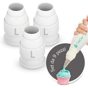 CukkiCakes 3 Accoppiatori per Beccucci Sac a Poche Professionali e Sac a Poche Usa e Getta o Riutilizzabile di Silicone, per Saccapoche e Bocchette Sacca a Poche per Dolci di Pasticceria Zeppole (L)