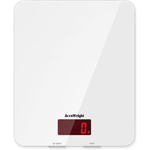 ACCUWEIGHT Bilancia da Cucina Digitale Piattaforma in Vetro Temperato, Bilancia Alimentare Multifunzionale 5 kg/11 libbre con Display LCD Retroilluminato, Funzione Tara Spegnimento Automatico Bianco
