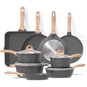 JEETEE Essential Batteria di Pentole 23 Pezzi, Rivestimento Granito-Antiaderente, Set Completo per La Cucina, Set Padelle Antiaderenti per Tutti i Piani Cottura, Grigio