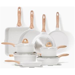 JEETEE Essential Batteria di Pentole 23 Pezzi, Rivestimento Granito-Antiaderente, Set Completo per La Cucina, Set Padelle Antiaderenti per Tutti i Piani Cottura, Beige