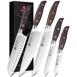 XINZUO 5 Pezzi Set di Coltelli da Cucina Acciaio Inossidabile Tedesco 1.4116, Professionale Coltello da Chef Santoku Affettare Universali Frutta, Manico Red Sandalwood
