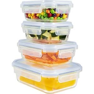 Home Fleek Scatola ermetica per alimenti in vetro, contenitore di conservazione alimentare, contenitore in vetro per conservazione alimentare, poco ingombrante, per forno a microonde e congelatore