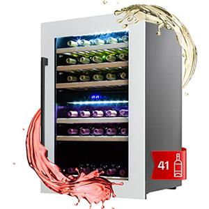 Klarstein Cantinetta Vino Design da Incasso, Cantinetta Vino Refrigerata a Zona Doppia per Vino Rosso, Bianco e Birra, Controlli Touch, Frigo Vino Cantinetta per Esterno/Interno, 132L, 41 Bottiglie
