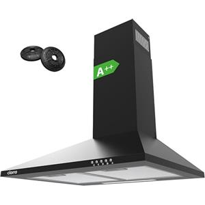 CIARRA CBCB6201 Cappa Aspirante Cucina 60 cm Classe A++ - Design Nero, 370 m³/h, 3 Livelli di Potenza, Montaggio a Parete con Filtro Carbone CBCF002X2