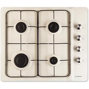 PremierTech Piano Cottura a Gas, 4 fuochi, 60cm, Smaltato Crema, da Incasso 56x48cm, Acciaio Inox, predisposto Metano e kit ugelli GPL inclusi, P460CR