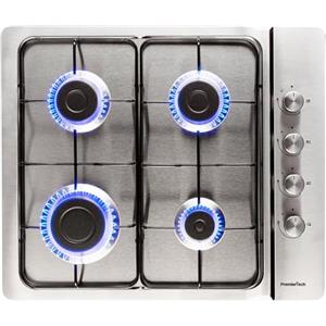 PremierTech Piano Cottura a Gas, 4 fuochi, 60cm, da Incasso 56x48cm, Acciaio Inox, predisposto Metano e kit ugelli GPL inclusi, P460IN