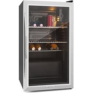 KLARSTEIN Mini Frigo da Camera per Birra, Frigo Portatile, Frigo Piccolo da Ufficio con Porta in Vetro, Mini Frigo Bar con Ripiani Rimovibili, 3-10°C, 80L