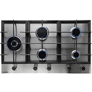PremierTech Piano Cottura a Gas, 5 fuochi, 90 cm (86cm), Acciaio Inox, Supporti in Ghisa Professionali, Manopole in Alluminio, predisposto a Metano e Kit Ugelli GPL inclusi, PC905L