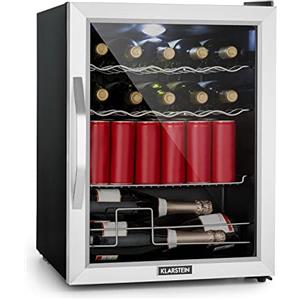 KLARSTEIN Mini Frigo da Camera per Birra, Portatile, Piccolo da Ufficio, con Porta in Vetro, Bar con Ripiani Rimovibili, 0-13°C, 60L
