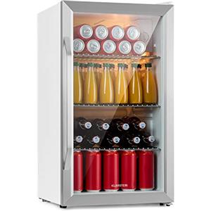 KLARSTEIN Mini Frigo da Camera per Birra, Frigo Portatile da Camera, Frigo Piccolo da Ufficio, Mini Frigo da Ufficio con Porta in Vetro, Mini Frigo Bar da Camera con Ripiani Rimovibili, 3-10°C, 80L
