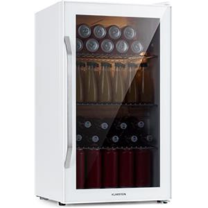 KLARSTEIN Mini Frigo da Camera per Birra, Portatile, Piccolo da Ufficio, con Porta in Vetro, Bar con Ripiani Rimovibili, 3-10°C, 80L